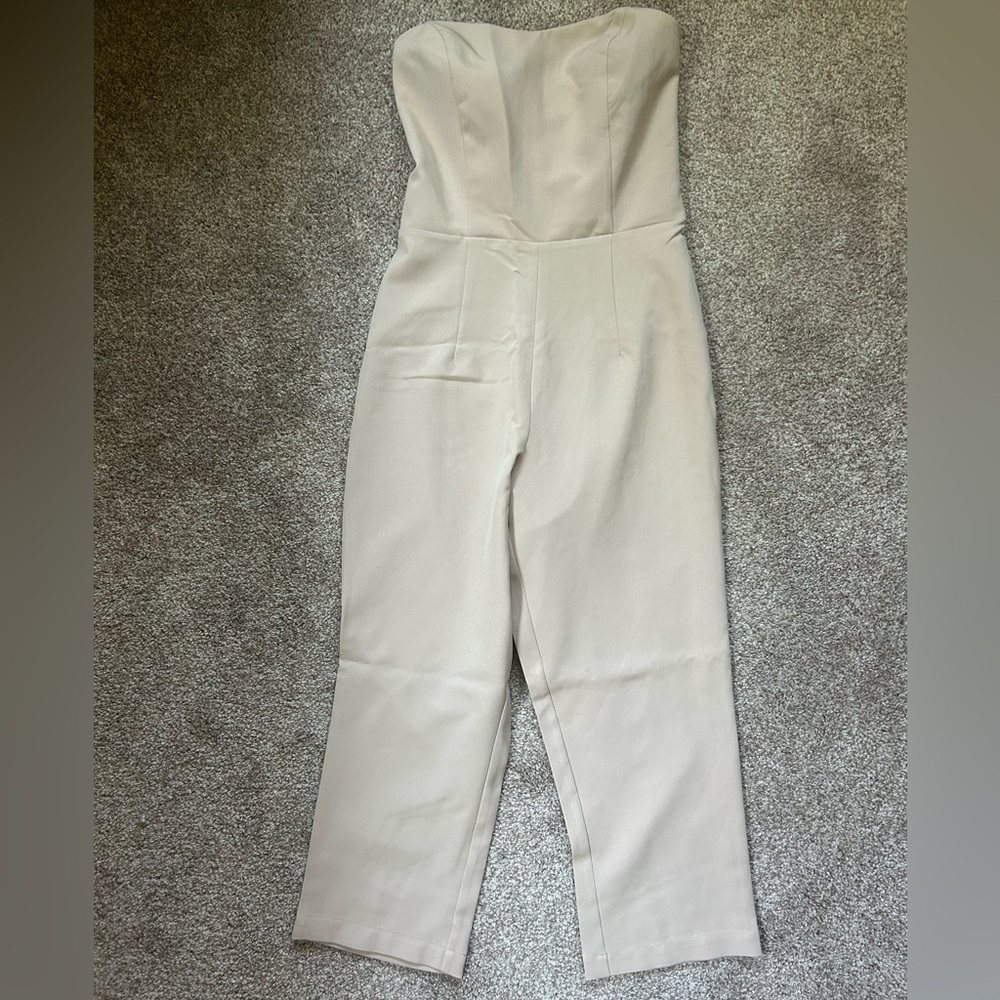 Kittenish tan cropped jumpsuit